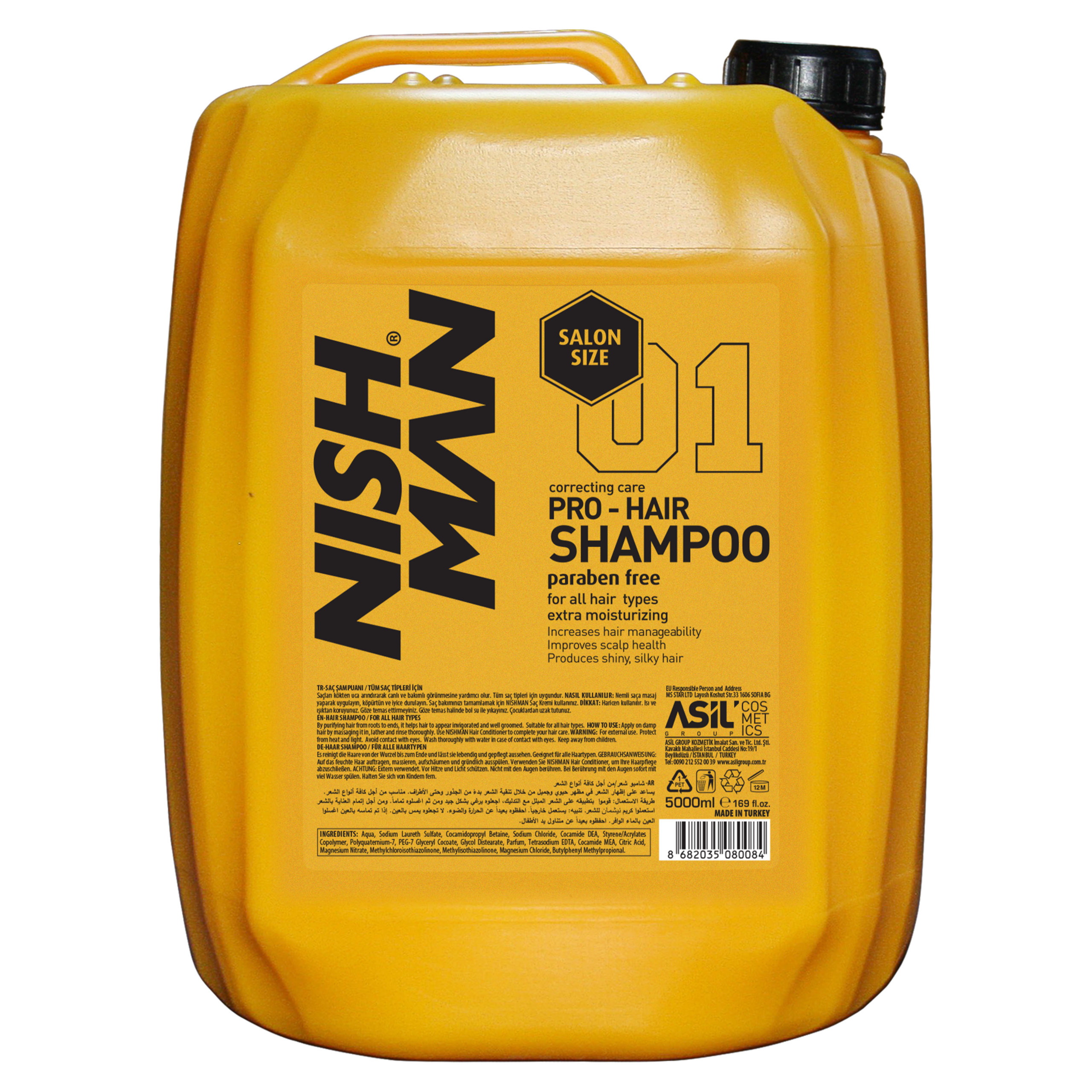 Nishman_Shampoo_5000ml NISHMAN U1 Pro-Hair Shampoo – Extra Moisturizing – 5000 ml - Image 1